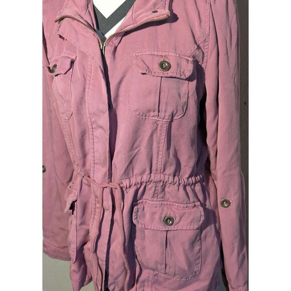 C'est Toi Black Label Pink Rose Tencel Safari Utility Jacket L Drawstring Waist - Picture 2 of 6